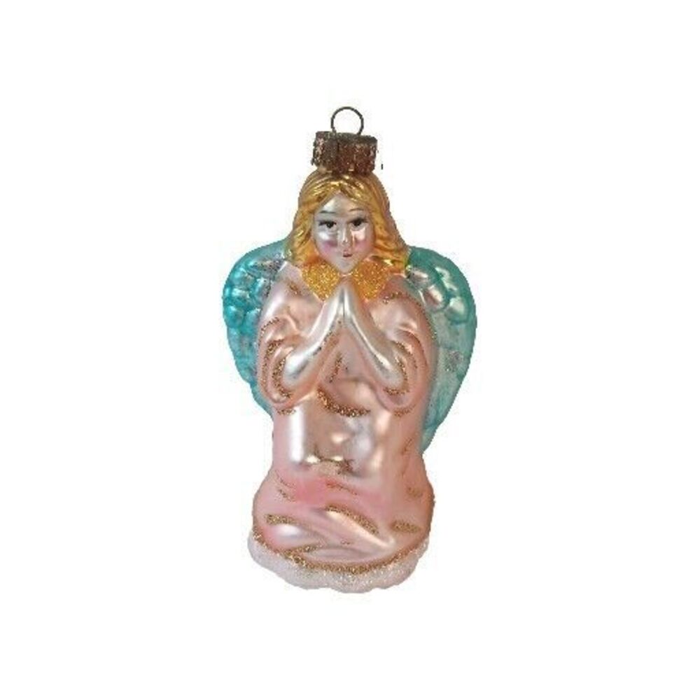 Vintage Glass Angel Christmas Ornament Hand Painted 5" Blown Unique Treasures